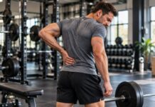 Rückenschmerzen nach dem Krafttraining: Ursachen und was wirklich hilft Sportler hält sich nach dem Krafttraining im Fitnessstudio den unteren Rücken